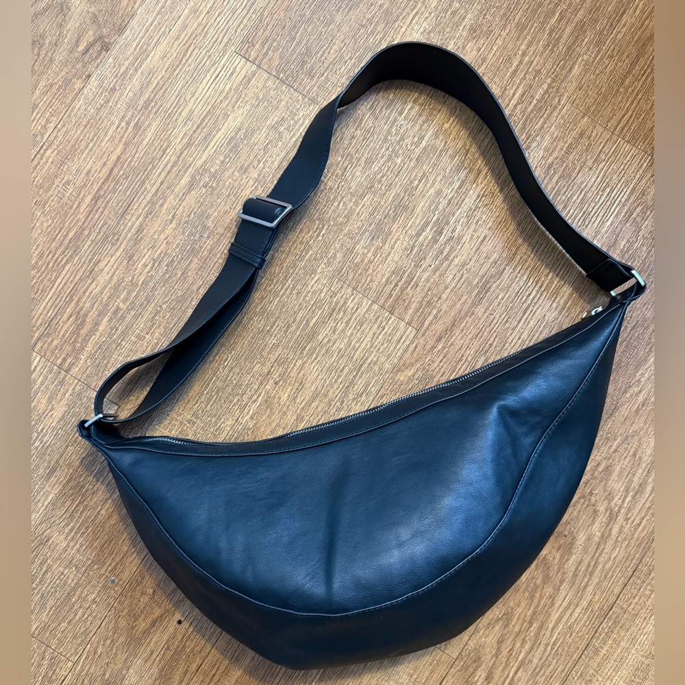 Zara Black Vegan Leather Crescent Crossbody Bag